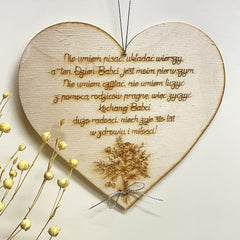 Zawieszka PIERWSZY Dzień Babci serce z życzeniami