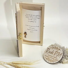 Pamiątka drewniana I Komunia Święta na pieniądze