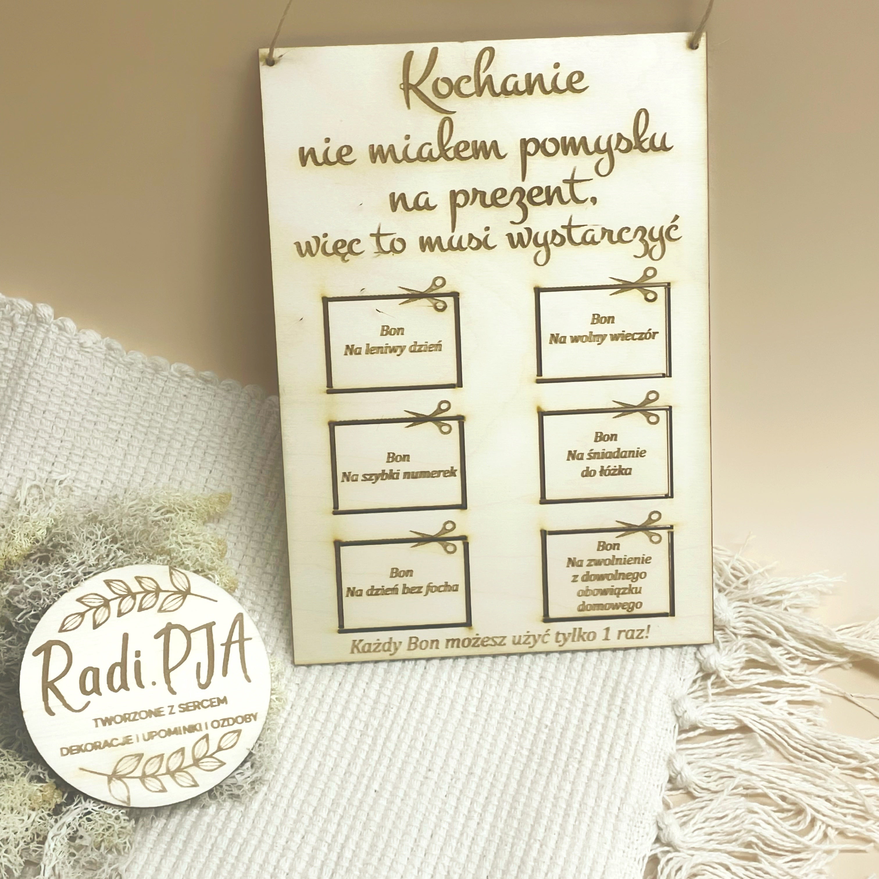 Bon / Kupon dla ukochanej osoby walentynki urodziny Rocznica Ślubu A5