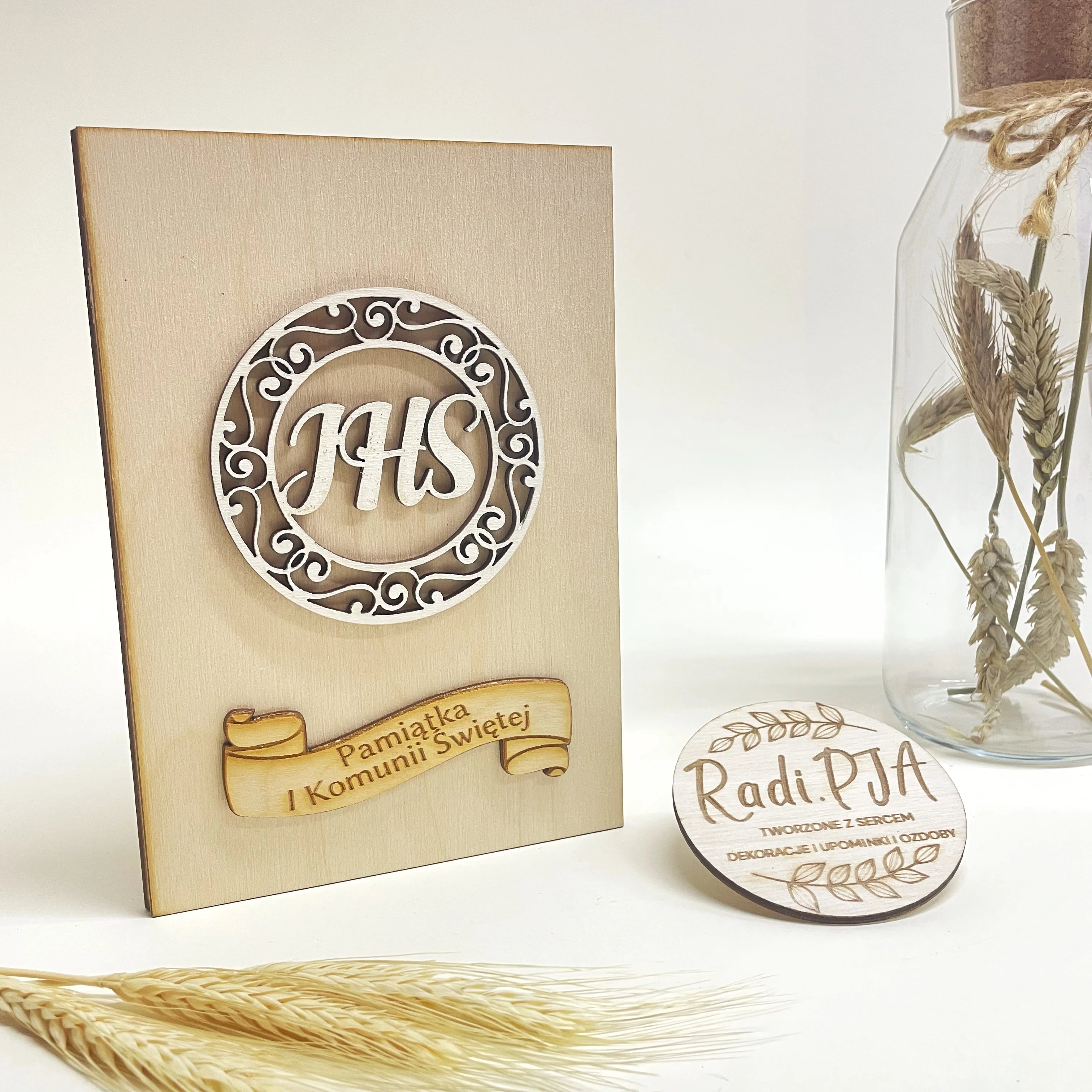 Kartka Pamiątka rystykalna z personalizacją i życzeniami I Komunia Święta II