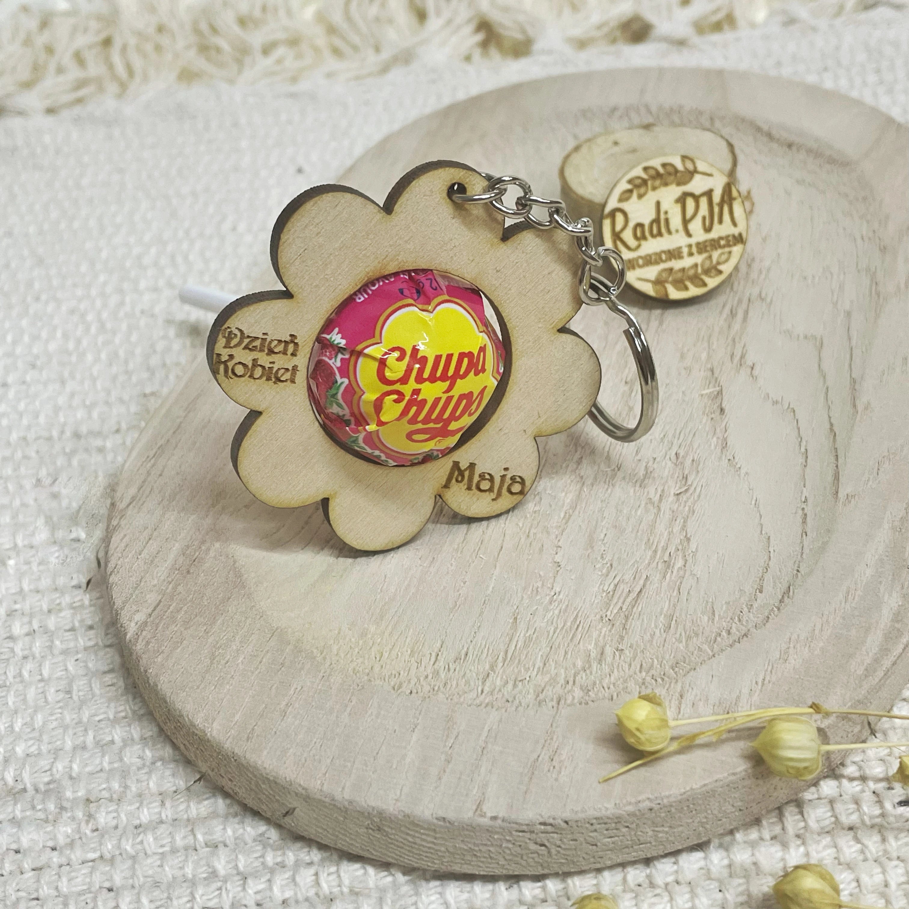 Brelok z imieniem z miejscem na lizak dla dziewczynki
