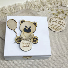 Biała szkatułka 16cm z misiem