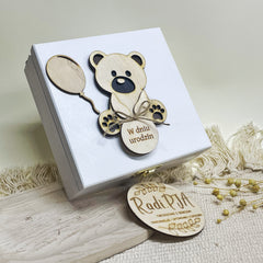 Biała szkatułka 16cm z misiem