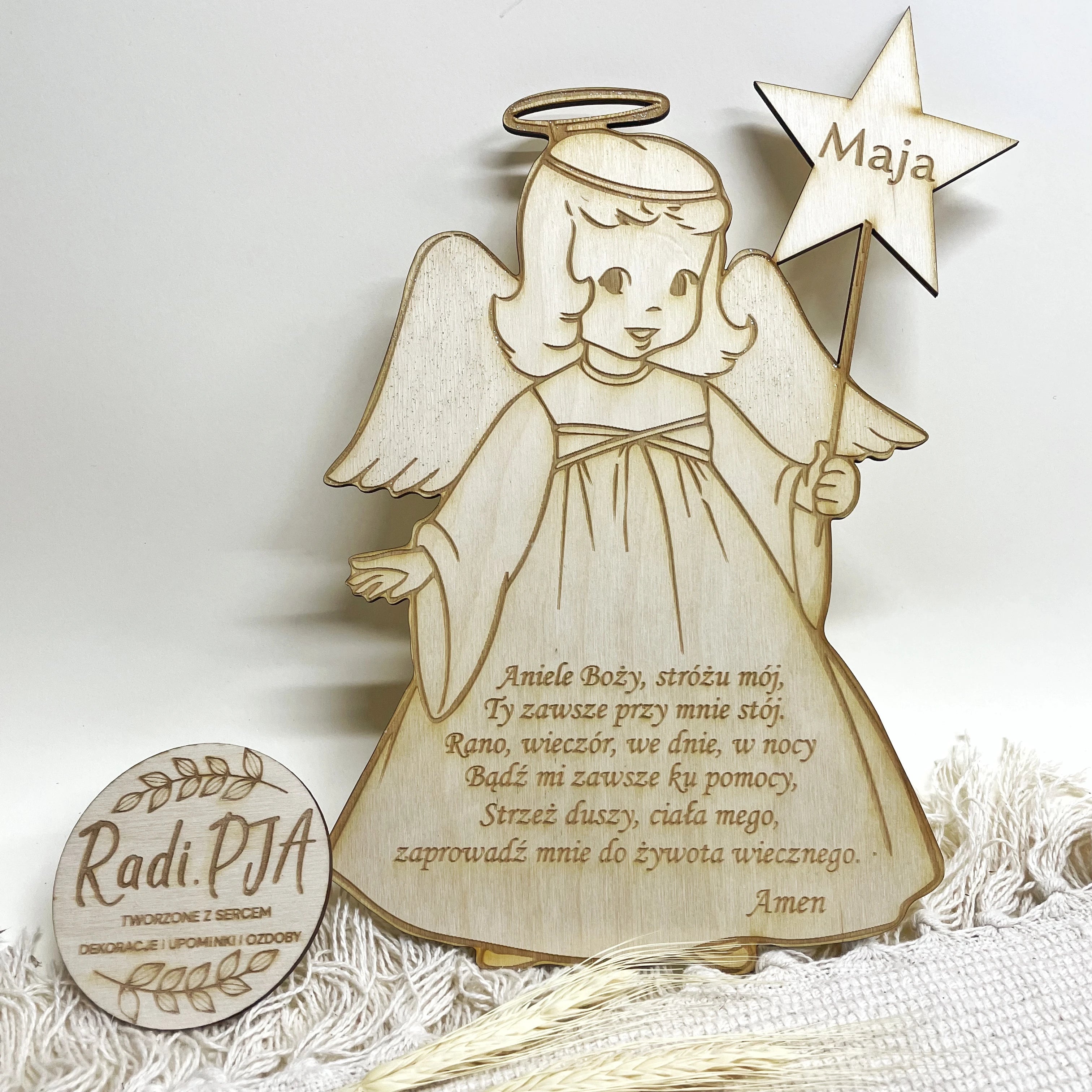 Anioł z imieniem, moditwą i życzeniami