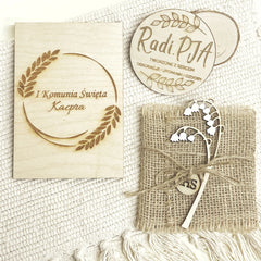 Zaproszenie dwustronne bez juty i konwalii pełna personalizacja