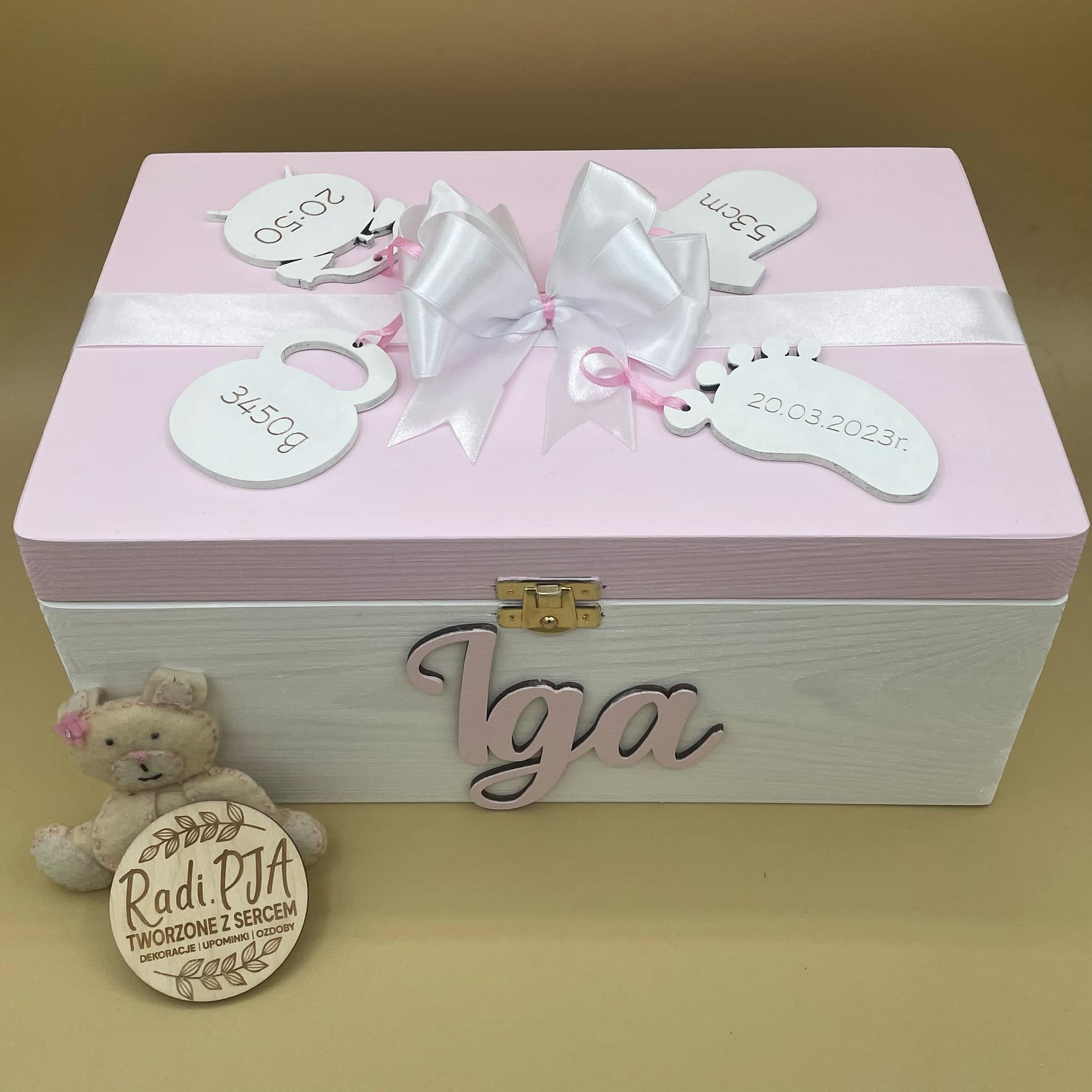 Szkatułka kuferek Chrzest Święty Roczek z metryczką