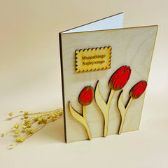 Drewniana rustykalna kartka urodzinowa / imieninowa  z życzeniami