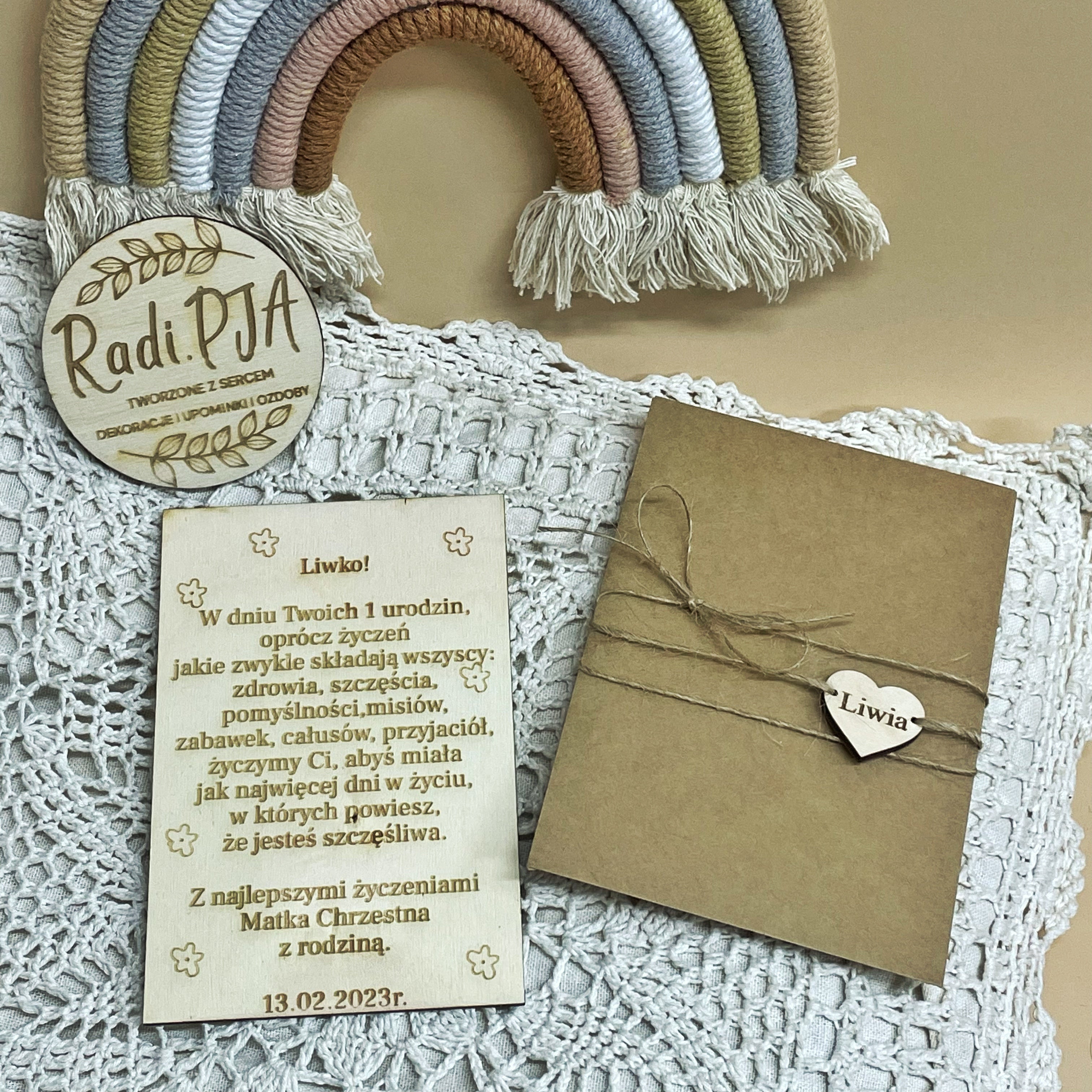 Kartka pamiątka grawerowana na urodziny Roczek z personalizacją 