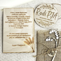 Zaproszenie dwustronne bez juty i konwalii pełna personalizacja