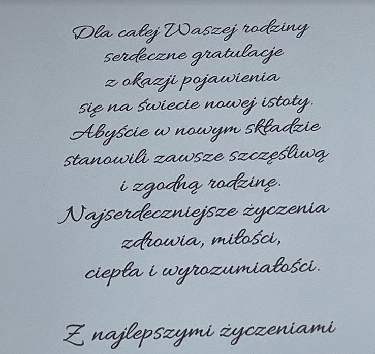 Gratulacje z okazji narodzin dziecka  Kartka / Pamiątka z życzeniami i personalizacją II